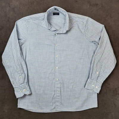Camisa Peter Millar Para Hombre Grande Azul Blanco A Cuadros Manga Larga Algodón Abotonado Foto 1 de 4