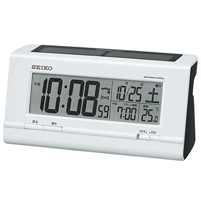 Seiko Clock SQ766W Hybrid Solar Alarm Clock with Radio Control, Digital Calendar - Image 1 of 3