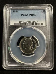 1961 P 5C Jefferson Nickel PCGS PR66 - Foto 1 di 2
