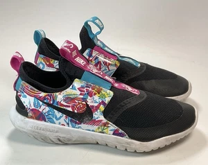Nike Size 6Y Flex Runner CJ2082-001 Black Pink Multicolored Sneakers Slip On - Picture 1 of 7