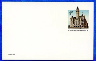 Pre Paid Postcard 13c Old Post Office Washington DC Postal Card 1983 UX99 Unused - Image 1 of 2