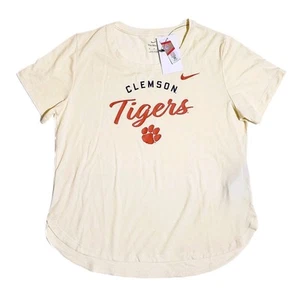 Nike Womens Clemson Tigers Script Logo Tri-Blend T-Shirt Tan Medium NWT - Picture 1 of 4