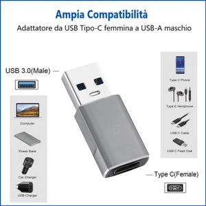 Adattatore OTG USB-C femmina USB-A maschio convertitore 3.0 universale riduttore - Foto 1 di 6