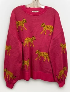 Astrologie Hot Pink Leopard Print Long Sleeve Pullover Sweater Women 2XL NNT - Picture 1 of 9