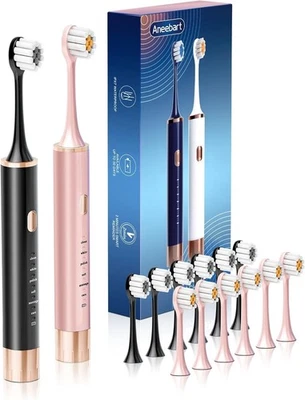 2 Pack Electric Toothbrush Sonic Toothbrush USB Rechargeable 12 Heads 6 Modes - Image 1 of 4