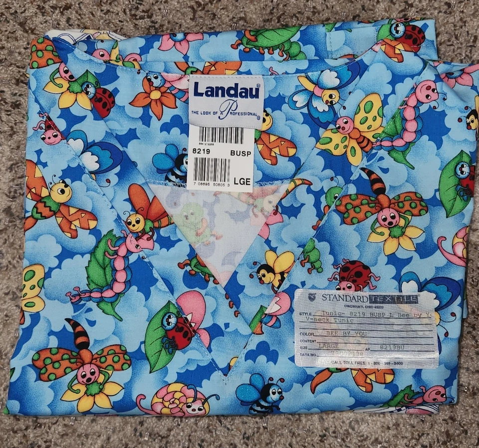 NEW Landau Women’s Scrubs Bee and Butterfly Size Large Tunic - Image 1 of 1