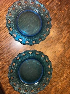 Set of 2 LACE Teal BLUE DINNER PLATES Depression glass Pressed 9” - Picture 1 of 13
