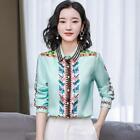 Women Summer Fall Floral Printed Collar Long Sleeve Casual Top Shirt Blouse Tops