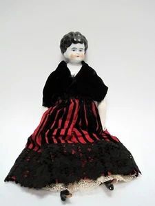 11 inch China Head Doll Antique Low Brow Black Hair Blue Eyes Marked Germany - Picture 1 of 6
