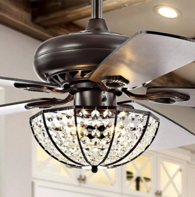 JONATHAN Y Joanna 52in. Oil Rubbed Bronze 3-Light Bronze Crystal LED Ceiling Fan - Image 1 of 4