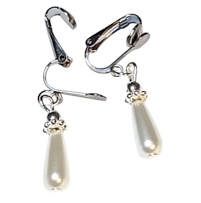 Clips Ohrclips 3,5 lang Tropfen Kunstperle weiß - Bild 1 von 4
