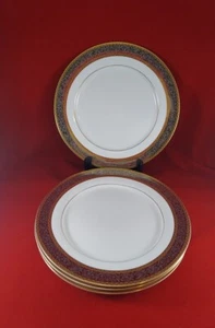 GLOBAL INTERNATIONAL STANFFOR #0404 STUNNING GOLD/SILVER &WHITE 4 DINNER PLATES. - Picture 1 of 7