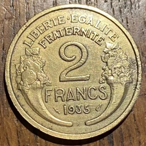 PIECE DE 2 FRANCS 1935 BRONZE-ALUMINIUM (1143) LA PLUS RARE - Picture 1 of 2