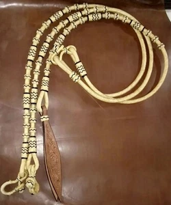 RSI Hand Braided Natural Rawhide Show Romel Romal Reins Horsetack BLACK RRN055 - Picture 1 of 3