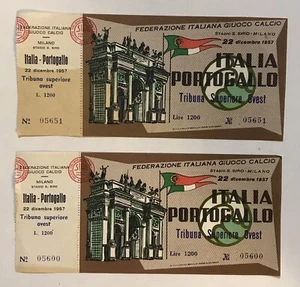 2 Biglietti 1957 Calcio Italia-Portogallo - Non Utilizzati - San Siro-Mondiali - Foto 1 di 2