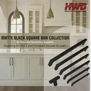 Square Bar Pull Handle Kitchen/Bath Cabinet Hardware Modern Knob Matte Black - Picture 1 of 16
