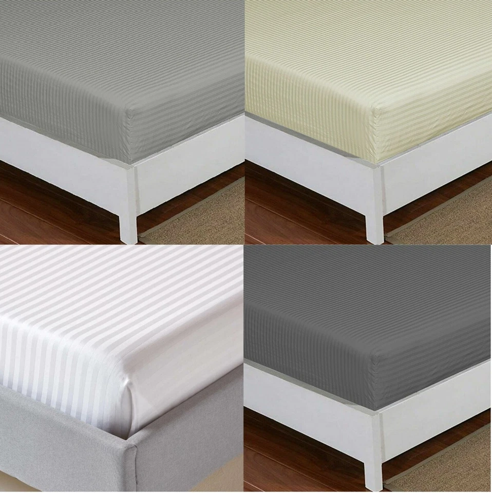 Satin Stripe Deep Fitted Sheet Polycotton Easycare Elasticated Bed Sheets - Image 1 of 1