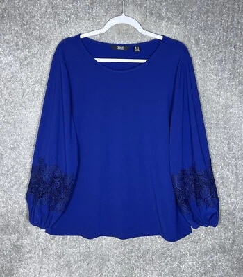 Túnica DENNIS By Dennis Basso Caviar Crepé Top Detalle Encaje Mujer Talla Grande Azul Foto 1 de 4