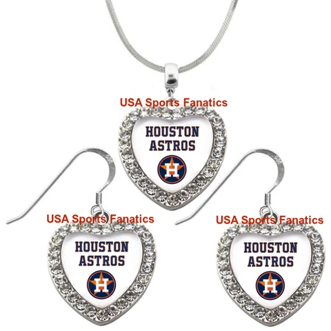 Houston Astros 925 Necklace or Earrings or Set Team Heart With Rhinestones Cover