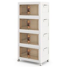 4 Pack Stackable Storage Cabinet Folding Home Organizer Lockable Wheels 78 Gal