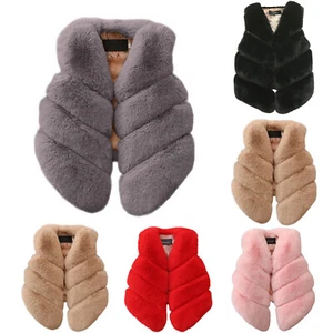 Toddler Kids Little Girls Sleeveless Vest V Neck Faux Fleece Gilet Winter Jacket - Picture 1 of 23