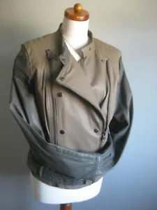 CHAQUETA DE CUERO REAL NEXT 16 14 motociclista militar suave marrón gris dos tonos aviador - Imagen 1 de 12