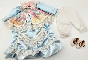 Porcelain Doll Complete Outfit Lot For 16" Blue Satin Dress, Pantaloons, Shoes - Picture 1 of 7