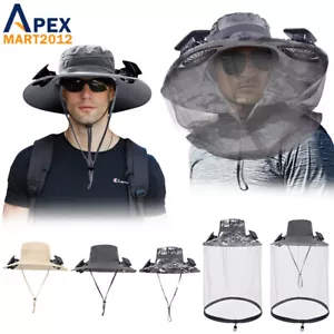 Sombrero para el sol de ala ancha con ventiladores solares al aire libre hombres mujeres pesca senderismo protección UV - Imagen 1 de 18