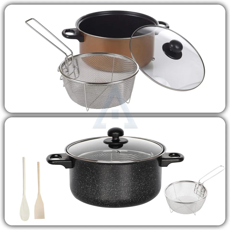Grande set di padelle antiaderenti friggitrice grasso profondo cesto da cucina con set coperchio 24 cm - Immagine 1 di 1
