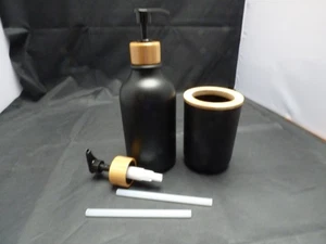 Neu. Badezimmer. Seifenspender & Zahnbürstenhalter Set. Schwarz & Braun. Extra Pumpe - Bild 1 von 8
