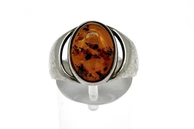 Silberring, Honig Bernstein, Cabochon, Gr. 60, Vintage, 925/- Silber - Bild 1 von 3