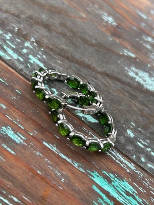 $395 .925 Sterling Silver 3.00CT Natural Chrome Diopside In & Out Hoop Earrings - Image 1 of 4