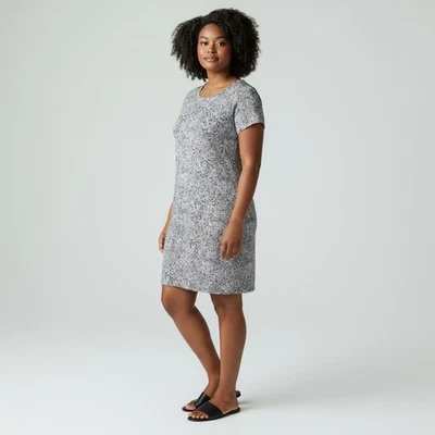 Talbots Paisley Print Shift Dress Black White Plus Size 14W Short Sleeve Casual - Image 1 of 4