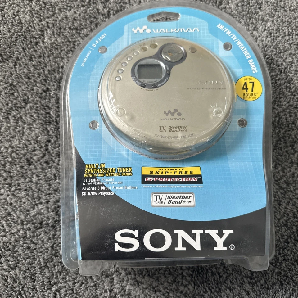Reproductor de CD portátil Sony D-FJ041 Walkman sintonizador AM/FM plateado sellado de fábrica Foto 1 de 4