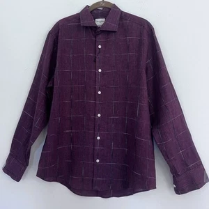 Murano Baird McNutt M Medium Burgundy Check 100% Leinen Hemd Spreizkragen NEU - Bild 1 von 7