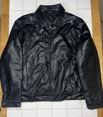 Chaqueta de bombardero de motocicleta de cuero sintético negra grande vintage Arizona Jeans Company Foto 1 de 4