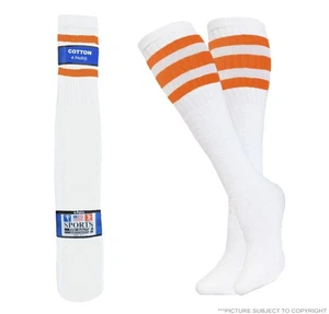 1-4-8-12 COTTON STRIPED TUBE SOCKS Orange Stripes LONG OLD SCHOOL SOCKS 10-15 - Picture 1 of 11