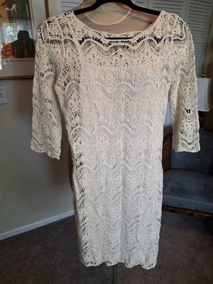 Lauren Ralph Lauren Cream Lace Lined Sheath Dress Size Petite Medium PM - Image 1 of 4