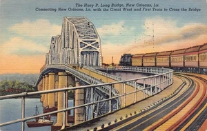 Vintage Huey P. Long Bridge New Orleans Leinen Postkarte 1943 - Bild 1 von 2