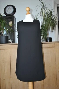 MNG Collection Mango Black Woven with Leather Panels Shift Mini Dress Size S - Picture 1 of 14