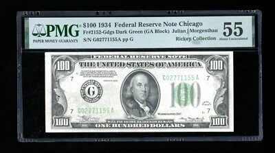 DBR 1934 $100 DGS FRN Chicago Fr. 2152-Gdgs PMG 55 Serial G02771155A - Image 1 of 2
