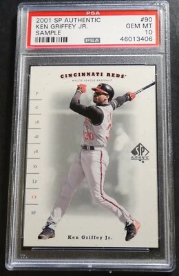 2001 KEN GRIFFEY JR. SP AUTHENTIC SAMPLE #90 PSA 10 REDS HOF POP 9 (675) - Image 1 of 2