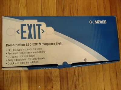 COMPASS CCR EXIT / EMERGENCY 标志 - LED, 白色 盒子, 红色字母, 圆形散珠 — 第 1/3 张图片