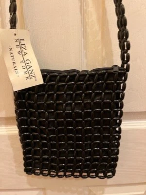 Bolsa tiracolo vintage preta com miçangas Liza Ganz New York Naturals 29" nova com etiquetas MCM - Imagem 1 de 4