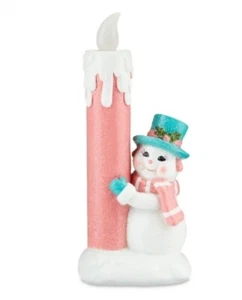 Christmas Snowman Candle Pink Vintage 1940s Inspired Battery Powered 9” Frosty - Picture 1 of 3