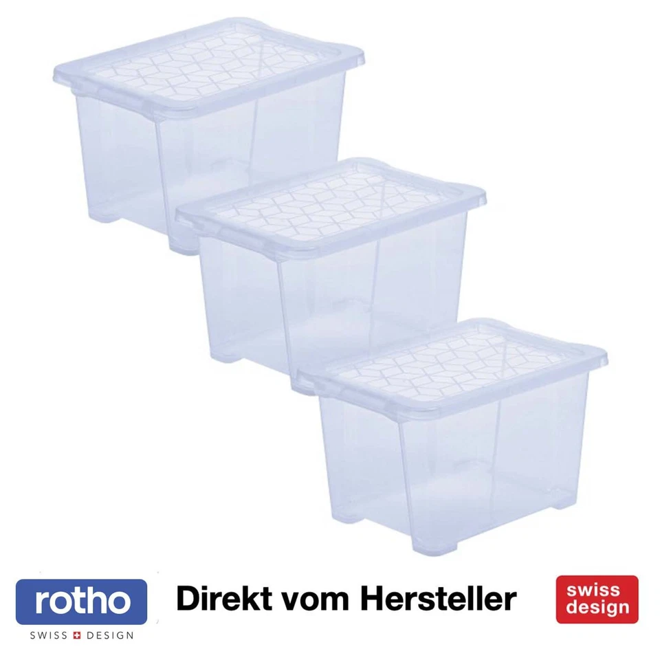 ROTHO Set 15l 3tlg. stapelbare Box Aufbewahrungskiste Lagerbox Korb mit Deckel  - Bild 1 von 1