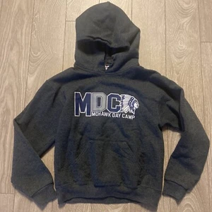 Mohawk Day Camp Navy Heather Blue hooded sweatshirt Kids Medium M Jerzees - Picture 1 of 3