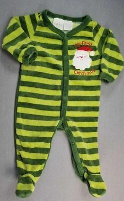 Baby Boy Koala Kids 3 Month Green Velour Santa Footed Sleep N Play Outfit - Изображение 1 из 4