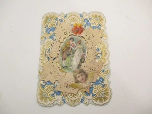 Antique 1900 Victorian Paper Lace Embossed Die Cut Valentine's Day Card Couple - Picture 1 of 4