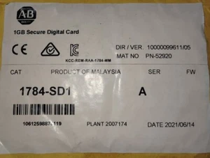 TARJETA MEMORIA 1.0GB 1784-SD1 ALLENBRADLEY - Picture 1 of 1